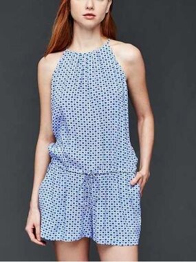 NWT ✨ GAP Blue & White Printed Sleeveless halter romper shorts size medium